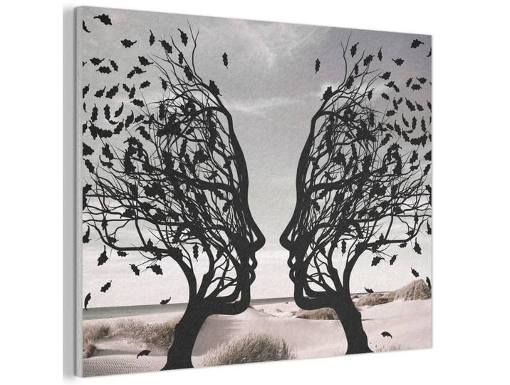 MuchoWow Akustikbild - Strand - Meer - Menschen - Baum - Moderne Kunst - 100x70, Hellgrau, Kunststoff, Rechteckig, 100x70x0.9 cm, Wandverkleidung, Akustikpaneele