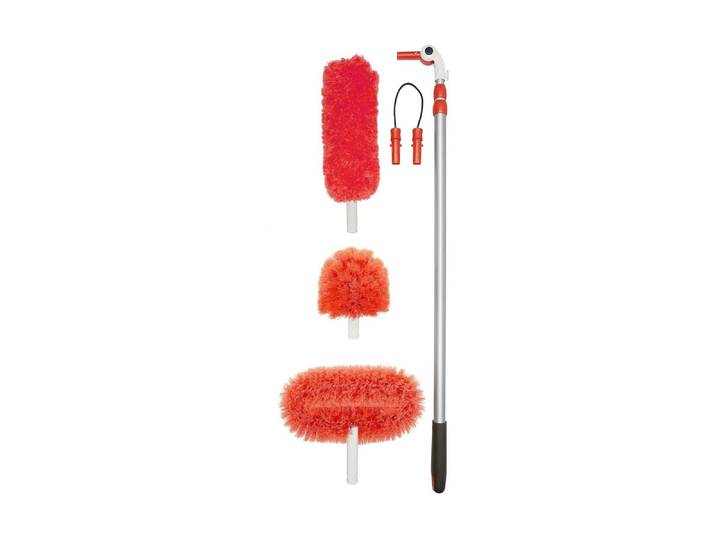 Staubwedel OXO GOOD GRIPS OXO Langarm-Staubsystem mit schwenkbaren Köpfen , orange (orange, silberfarben, schwarz), B:23,3cm H:99cm L:16,7cm, Kunststoff, Microfaser, Staubwischer, Staubwedel, flexibles Reinigen aus jedem Winkel (über 225)