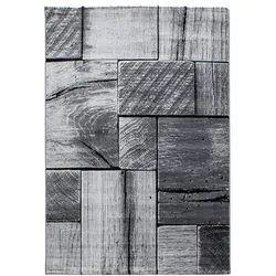 Teppich Wohnzimmer 3D-Holz Pflegeleicht Waschbar Strapazierfähig Schlafzimmer OEKO-TEX Schwarz 140x200 cm Gekettelt – DRAU von Kadima Design
