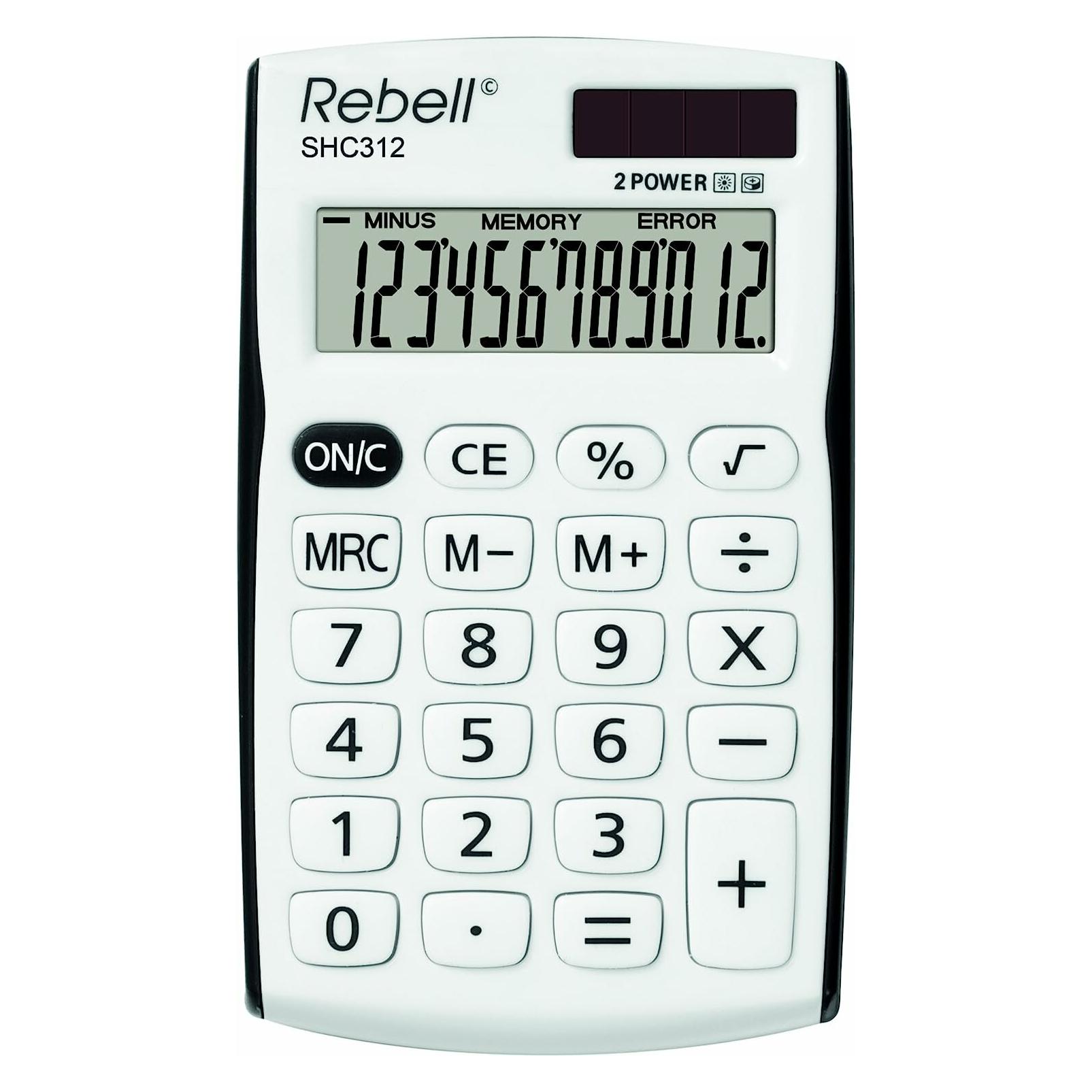 Rebell RE-SHC312 Kleiner Taschenrechner, 12 stelligem Display, weiss/schwarz (Batteriebetrieb) (RE-SHC312BK BX)