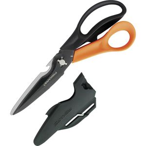 Fiskars Küchenschere 1000809, Cuts+More, 23cm, aus Edelstahl, rostfrei, schwarz / orange