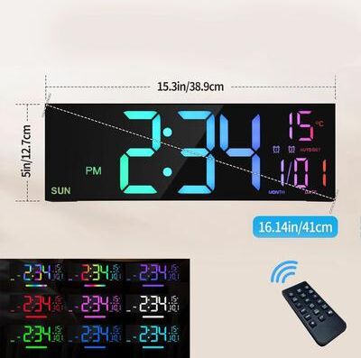 Inspired Living "SmartGlow 16.2"" Large Digital Wall Clock With RGB Lighting & Remote Control 8 Color Letters"