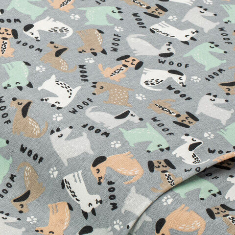 Baumwollstoff Hunde "Mona", grau-color