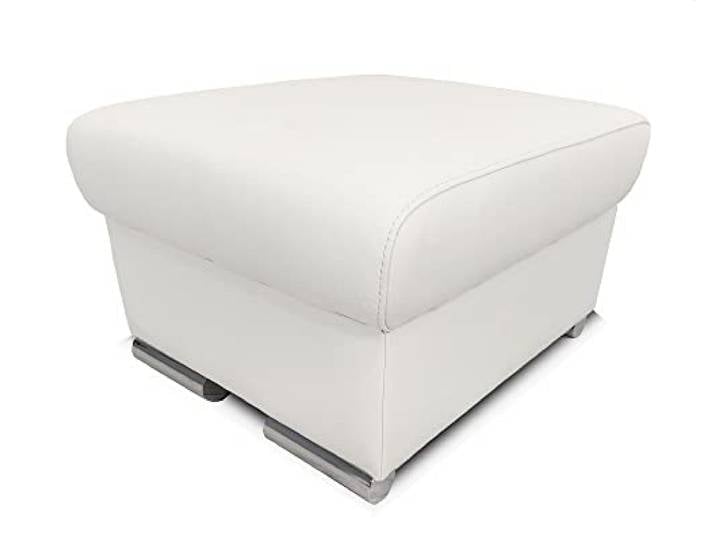 Quattro Meble Weiß Echtleder Hocker aufklappbar mit Stauraum mit Chromfüßen Rindsleder Sitzwürfel 60x55 Fußhocker Polsterhocker reinweißes Pure White Echt Leder Puff