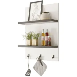 KÜCHENREGAL weiß Pinie, anthrazit Landhaus 60 cm, Gewürzregal mit Haken und Ablagen