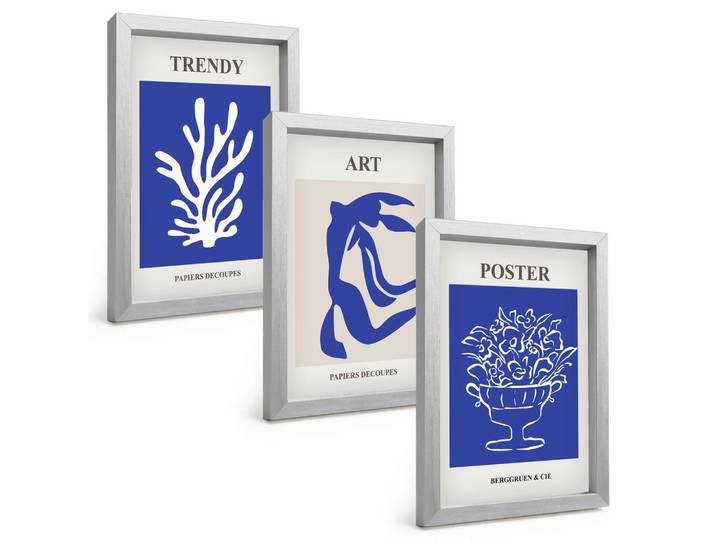 BILDER SET 3er Set - 20x30 cm Silberner Rahmen - Matisses abstrakte Plakate
