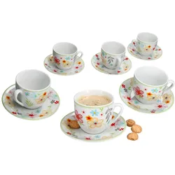 MamboCat 6er Set Variant Blümchen Kaffeetassen mit Untertassen