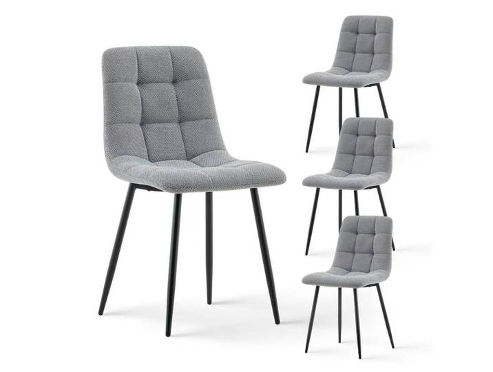 Esszimmerstühle 4er Set Chenille Dunkelgrau, Grau, 44x86x39 cm, Esszimmer, Stühle