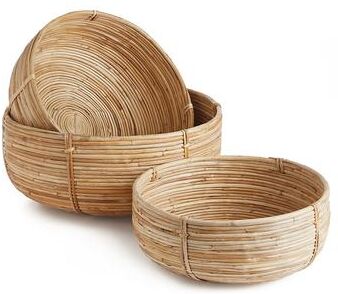 Porch & Petal Cane Rattan Low Baskets, Set Of 3