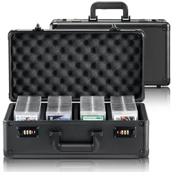 VEVOR Aufbewahrungsbox 4 Fächer, Tragetasche für Sportkarten mit Schaumstoffteilern mit Codeschloss, für 108 bewertete PSA-Karten, 76 BGS-Karten, 84 SGC-Karten, 388 Top Loader oder 999+ lose Karten