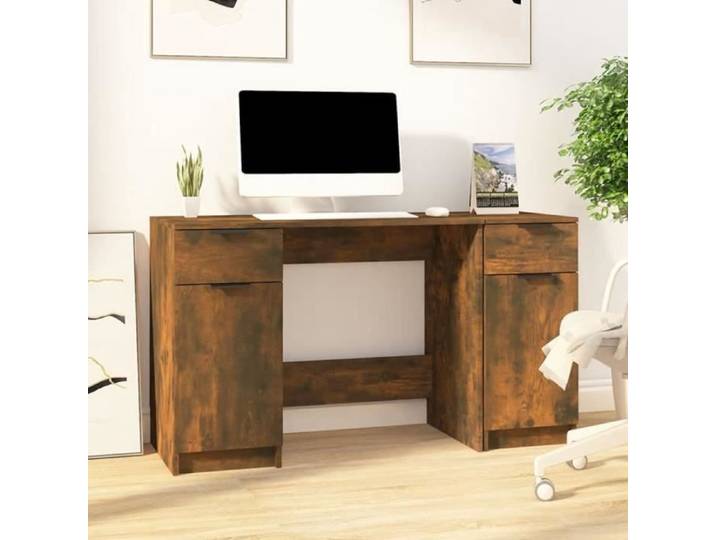 Bureau - VIDAXL - Chêne fumé - Bois d'ingénierie - 2 tiroirs - Design contemporain