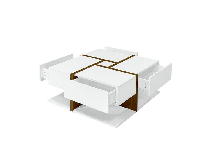 Odikalo Couchtisch Teetisch Fächer Ablagefach 10x10cm, Belastbarkeit 30KG 70x70x35cm