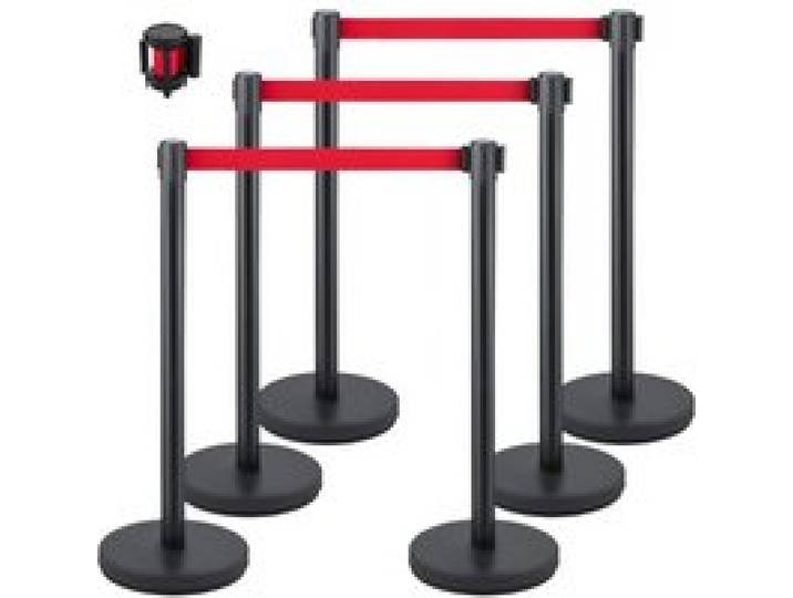 VEVOR Barrières voor Menigtecontrole 90 cm Wachtrijlijn Touw 6-Delige Set Touw Barrière Stanchion Wachtrij Zwart/Rood Demenigte Verdelen Het Beheersen Mensenmassa Worden Toegepastin Openbare Plaatsen