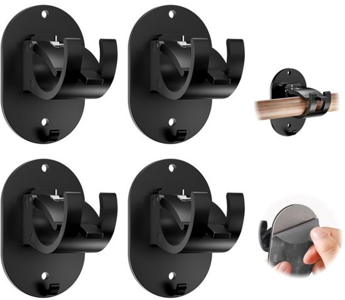 Solidchoice - Set van 4 zelfklevende gordijnroedehouders - Kunststof