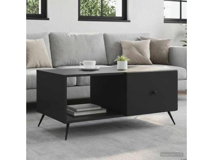 TEKGHUT Couchtisch Schwarz 90x50x40 cm Holzwerkstoff mit Stauraum Rechteckig, robuste Oberfläche, Vintage-Stil, pflegeleicht, platzsparend