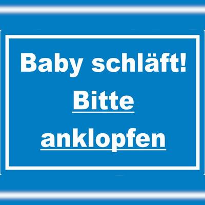 HB-Druck Das Baby schläft Bitte anklopfen Aufkleber mit Text blau-weiss A3 (297x420mm)