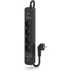 Kerg, Steckdosenleiste, Steckdosenleiste mit Schutzschalter-4 USBC+USBA Steckdosen 16A 5m schwarz (4x, USB-A, USB-C, 5 m)