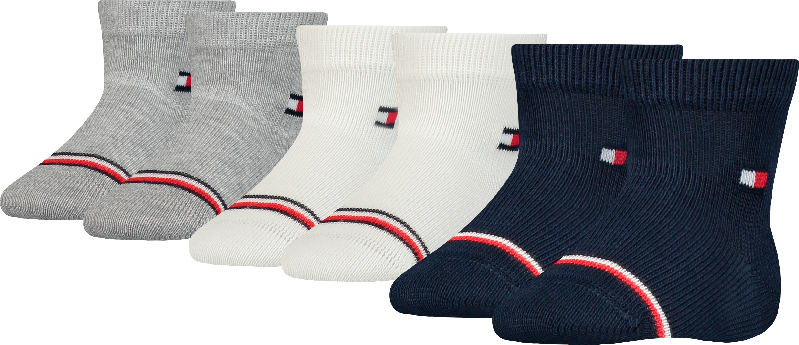 Socken TOMMY HILFIGER "TH BABY SOCK 6P ECOM", Jungen, Gr. 15-18, weiß (weiß, grau, blau), Materialmix, gestreift, mehrfarbig, Socken Socken, mit ikonischen Streifenakzenten