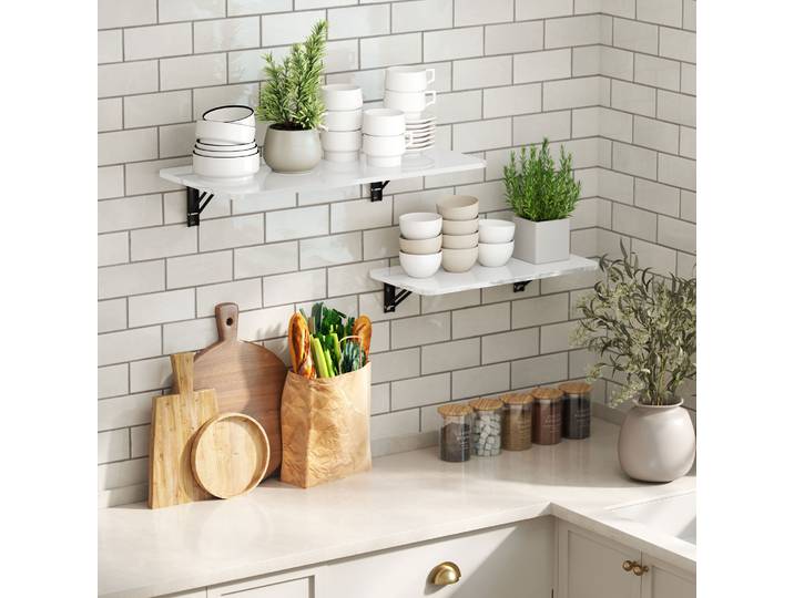 HOMCOM Lot 2 Tables Murales Pliantes Bois Blanc Brillant