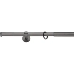 Ondeco Gardinenstange ausziehbar 1-lauf Wand-Deckenmontage Endstück Kappe  16/19 mm mit Ringen Farbe: Eisen-Brush, Größe: 120-210 cm