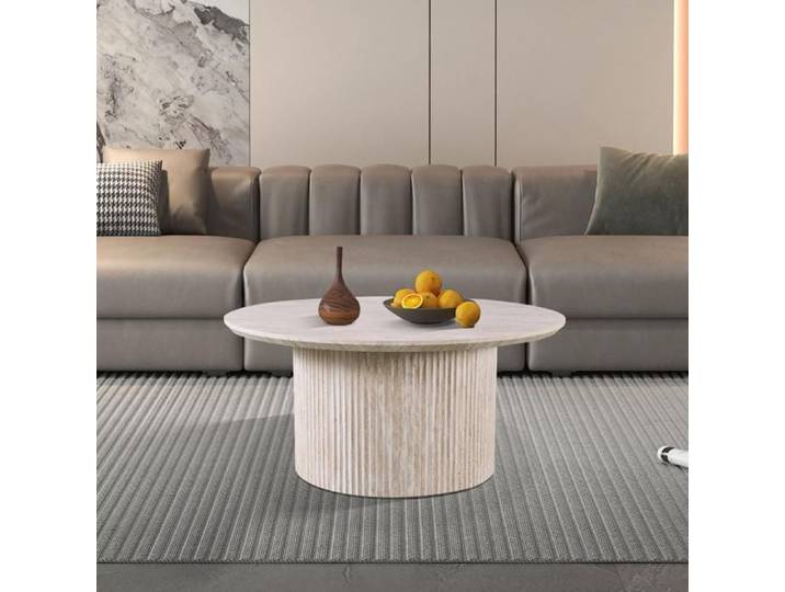 Table basse 80x80x38 cm ronde décor travertin beige