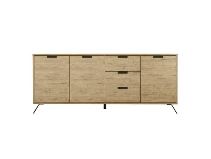 Buffet 3 portes 3 tiroirs aspect bois pieds métal gris foncé