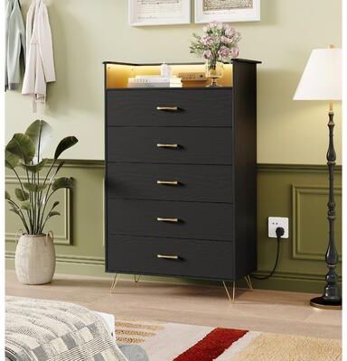 Garvee Modern 5-Drawer Tall Dresser for Bedroom, Wood Chest of Drawers with Silent Closing Slides