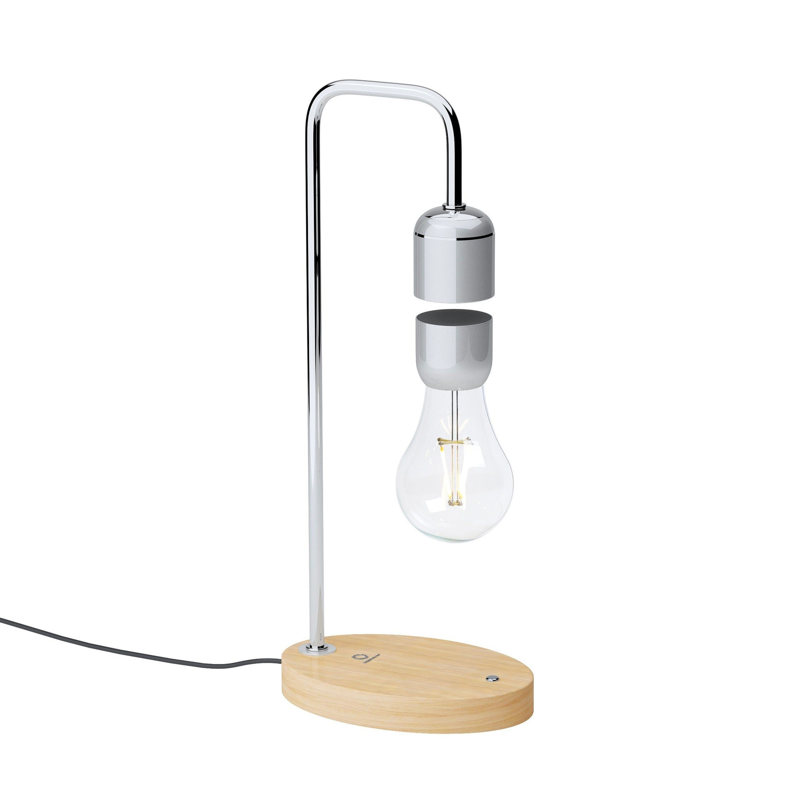 Levitatie lamp met Edison-stijl LED-lamp en eikenhouten voet