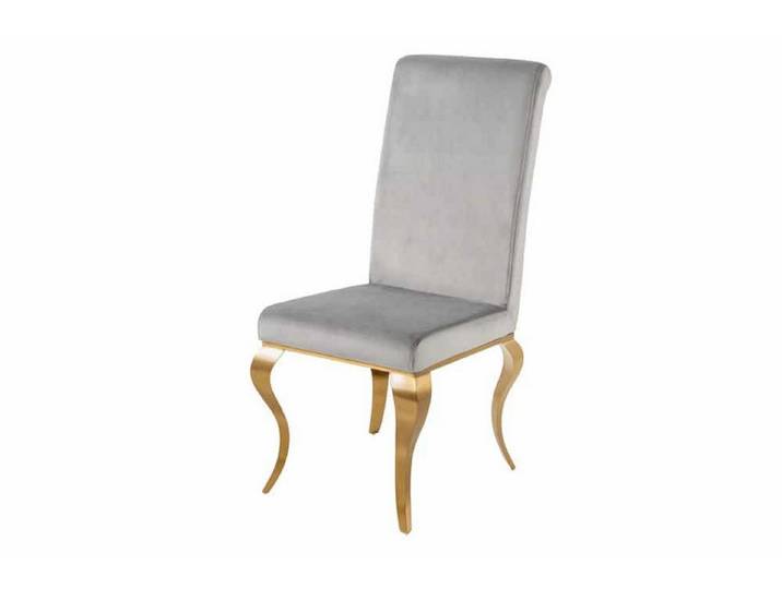 Licht-Erlebnisse Esszimmerstuhl ATHENS, Samt Edelstahl in Grau Gold Barock Design Polsterstuhl Esstisch
