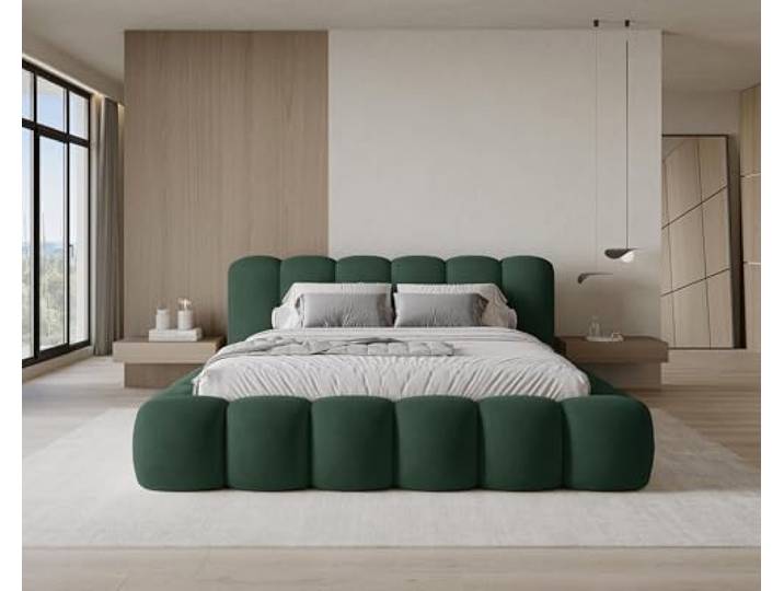 Chilly. Möbel Design Bett Stone - Polsterbett mit Bettkasten, Lattenrost und Kopfteil - 160x200 cm - Holzrahmen - Samt Grün