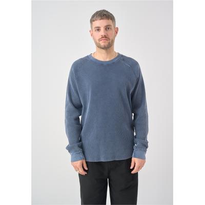 Strickpullover CLEPTOMANICX "Boxy Crewneck Thermal", Herren, Gr. XL, blau (dunkelblau), 100% Baumwolle, unifarben, normal, Rundhals, Pullover Strickpullover, im lockeren Schnitt