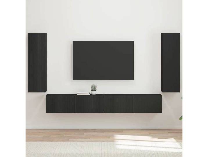 2 Parcel - MEUBLE - Ensemble de ARMOIRE TV mural 4 pcs Noir Bois d'ingénierie_2 ans garantie_02_3516