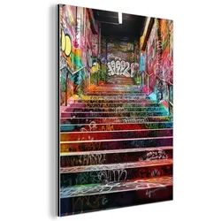METALLBILD Treppe - Graffiti - Farben - Kunst 30x40 cm
