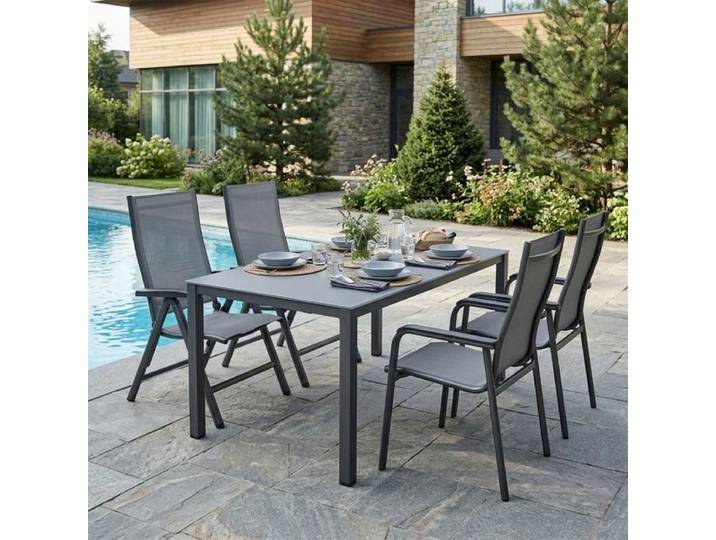 Kettler Cirrus Gartenmöbel-Set M (4 Plätze) Tisch 160x95cm Dunkelgrau