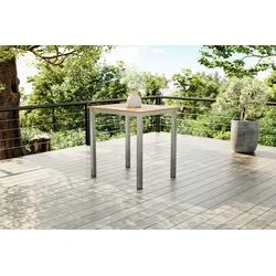 VILLANA Tasmania Beistelltisch, Silber, Aluminium/Eukalyptus, 45 x 45 cm, witterungsbeständig, mit Fußkappen, FSC®-zertifiziertes Produkt