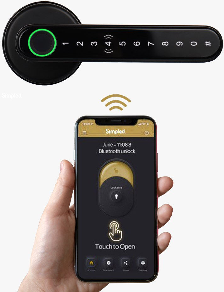 Simpled Fingerprint Keyless Security Door Lock Black 6cm H X 7cm D X 15cm W