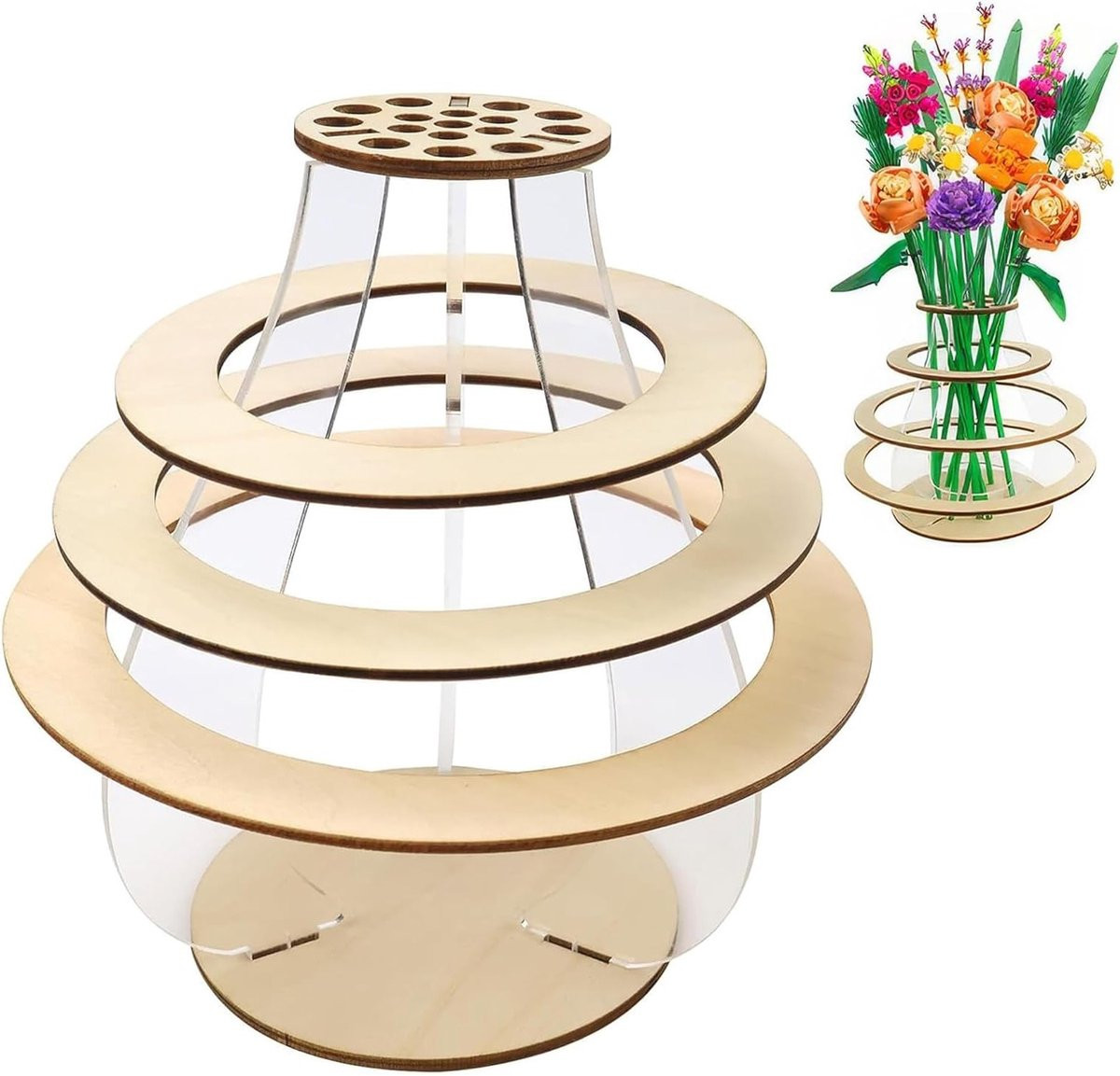 Houten vaas voor bloemen, decoratie voor Lego rozen, zonnebloemen en kersenbloesem