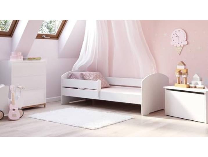 Dmora - Einzelbett Gliwice, Struktur des Lagerbetts, Sommier mit Abdeckung, Bettrahmen aus Stoff, 164x88 h63 cm, Weiß