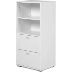 REGAL weiß 46 x 97 cm, Standregal mit 2 Schubladen
