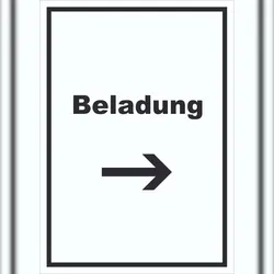 HB-Druck Beladung Schild mit Text und Richtungspfeil rechts Transport Fracht hochkant A1 (594x841mm)