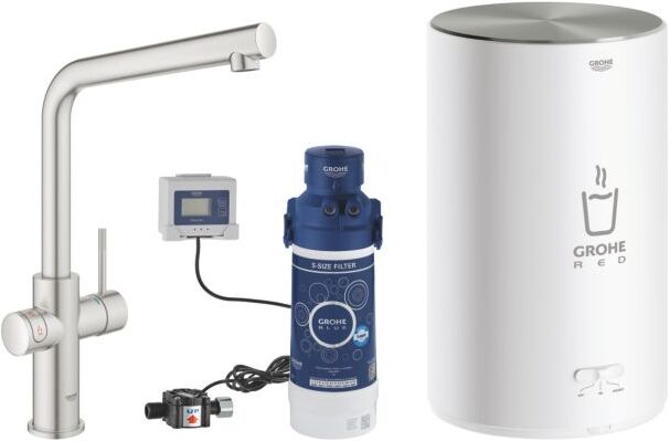 Grohe Red Duo Küchenarmatur 30327DC1 supersteel, M-Size, L-Auslauf, mit Boiler