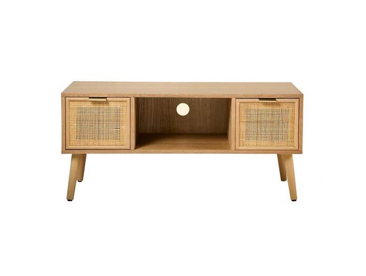 Calicosy Tv-Möbel mit 2 Schubladen Vorderseite aus Rattan - L100 cm, Apfelbaumfarben, Holzwerkstoff, 42x45x100 cm, Wohnzimmer, TV Möbel, Lowboards, Lowboards stehend