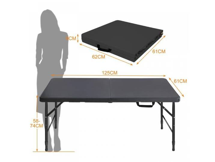 Table pliable 125x61 cm plateau plastique cadre acier hauteur réglable transportable pour intérieur et extérieur