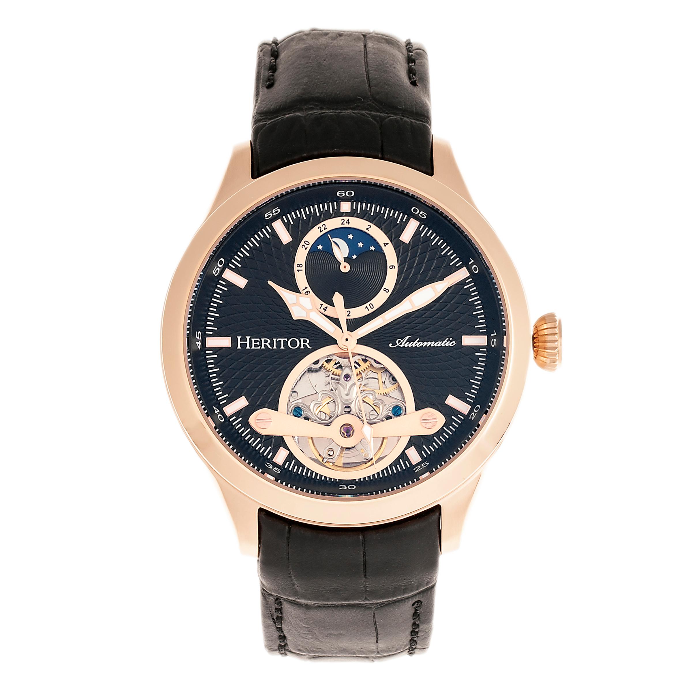 Heritor Automatische Gregory Semi-Skelet Leather-Band Horloge