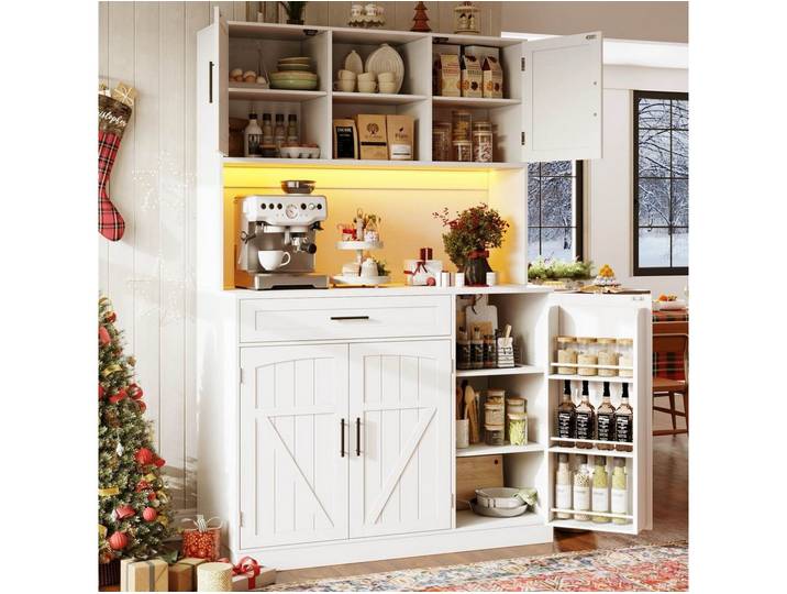 Fine Life Pro Sideboard Seitenschrank weiß, Landhausstil, 5 Türen, LED, Steckdose