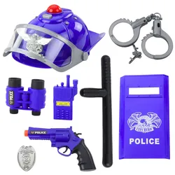 Polizei-Set für Kinder, Helm, Pistole, Handschellen, Zubehör, 9-tlg.