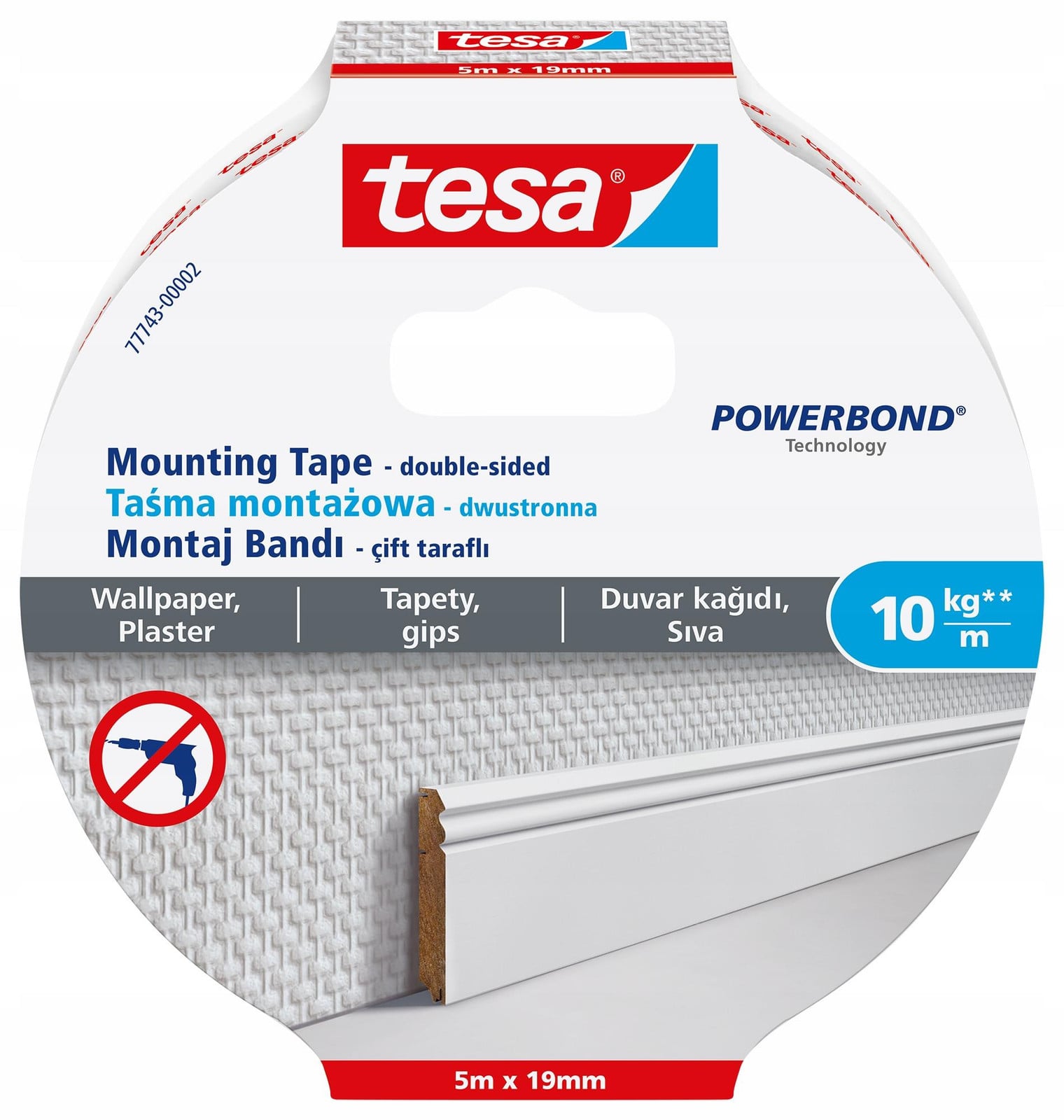 tesa dubbelzijdig plakband voor behang, 19 mm x 5 m