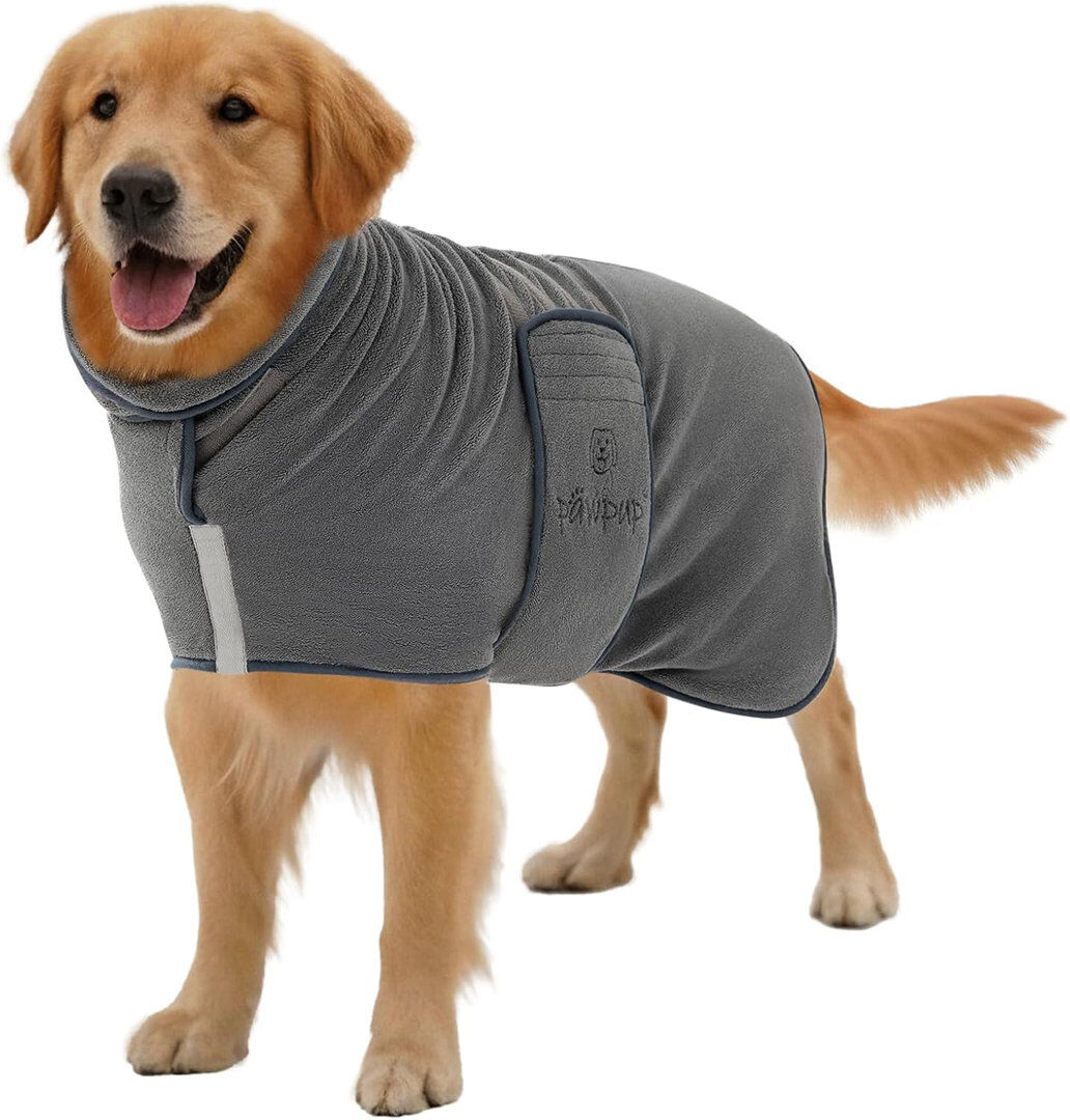 PAWPUP Dog Drying Coat Double Layer Soft and Ultra Absorbent Microfiber Dog Robe Dries in 20-30 Min Grey 2XL