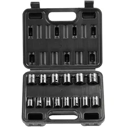 VEVOR 3/8-Zoll-Schlagsteckschlüsselsatz, 14-teiliger flacher Steckschlüsselsatz metrisch 7–20 mm, 6-Punkt-Cr-Mo-Legierungsstahl für Autoreparatur, leicht lesbare Größenmarkierungen, robuste Konstruktion, inklusive Aufbewahrungskoffer