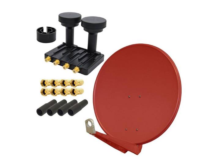 PremiumX DELUXE85 Alu 85cm Digital SAT Schüssel Ziegelrot + Monoblock Quad LNB SAT-Antenne
